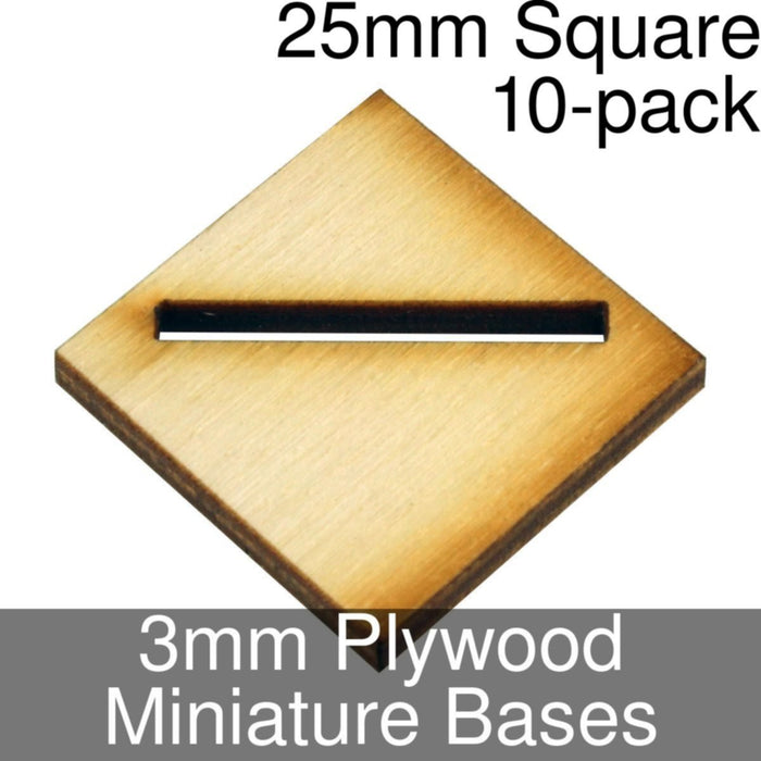 Miniature Bases, Square, 25mm (Diagonal Offset Slotted), 3mm Plywood (10)-Miniature Bases-LITKO Game Accessories