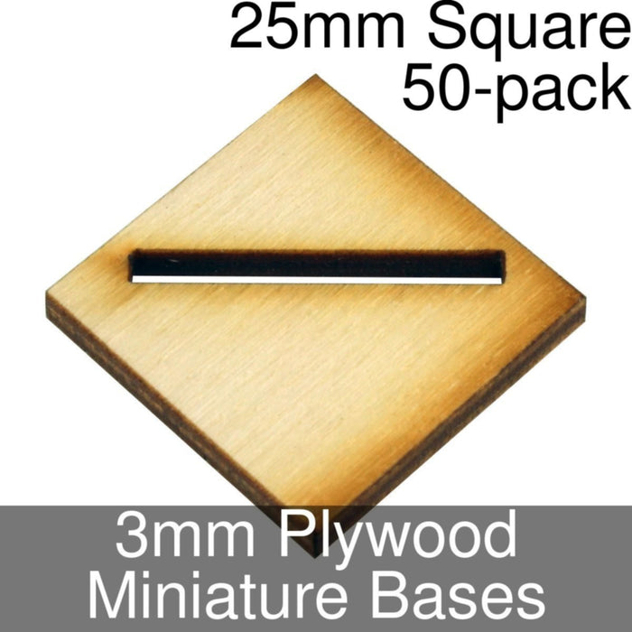 Miniature Bases, Square, 25mm (Diagonal Offset Slotted), 3mm Plywood (50)-Miniature Bases-LITKO Game Accessories