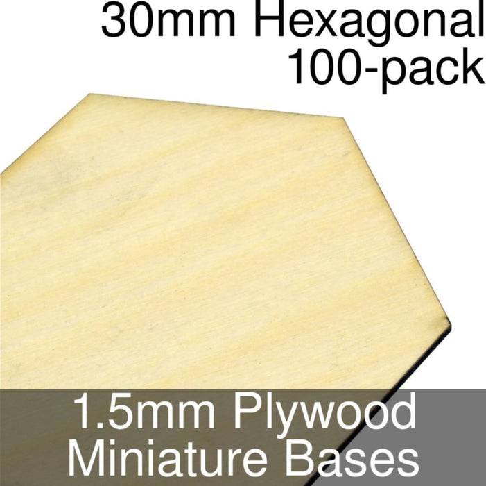 Miniature Bases, Hexagonal, 30mm, 1.5mm Plywood (100)-Miniature Bases-LITKO Game Accessories