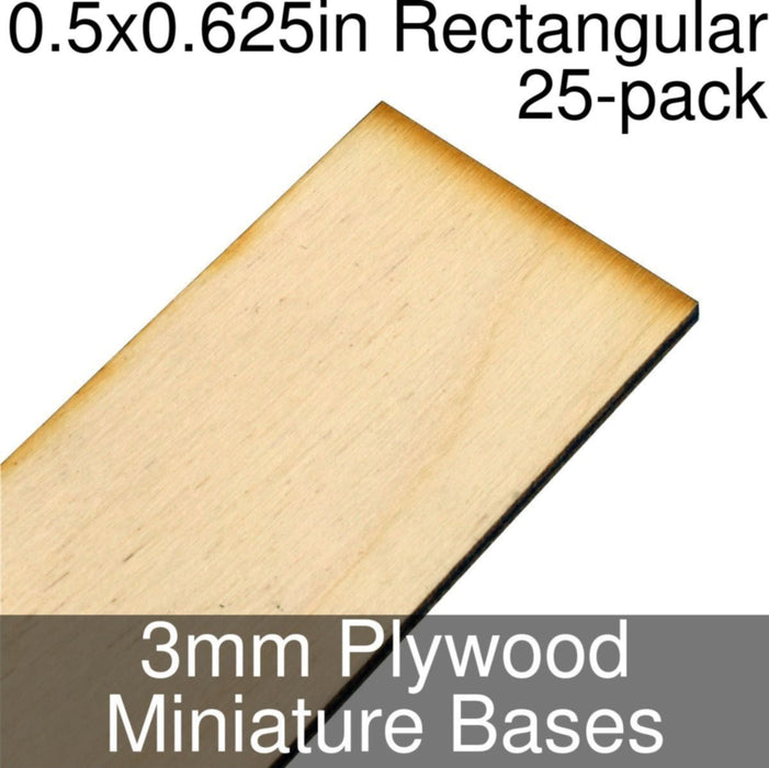 Miniature Bases, Rectangular, 0.5x0.625inch, 3mm Plywood (25)-Miniature Bases-LITKO Game Accessories