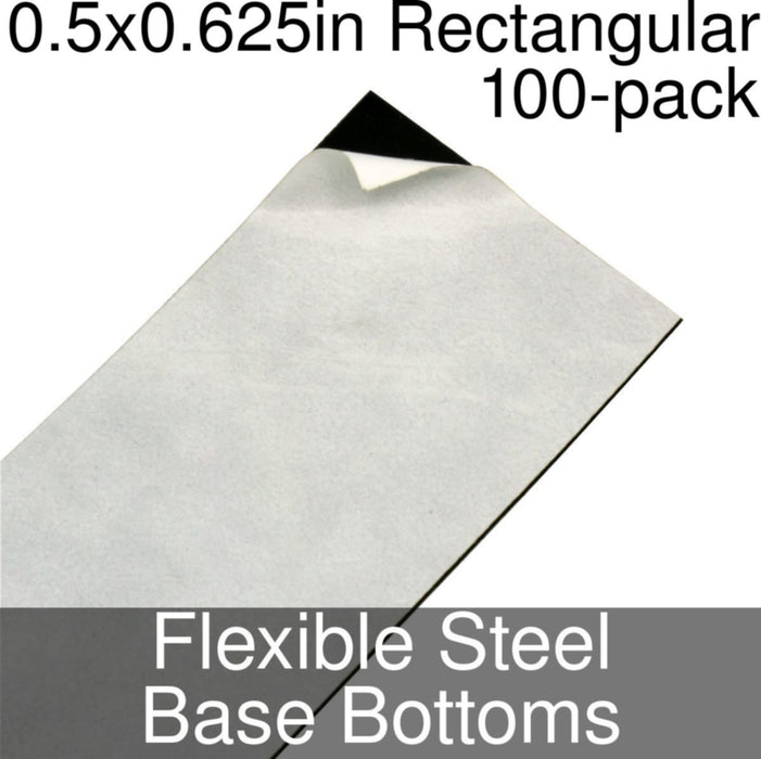 Miniature Base Bottoms, Rectangular, 0.5x0.625inch, Flexible Steel (100) - LITKO Game Accessories