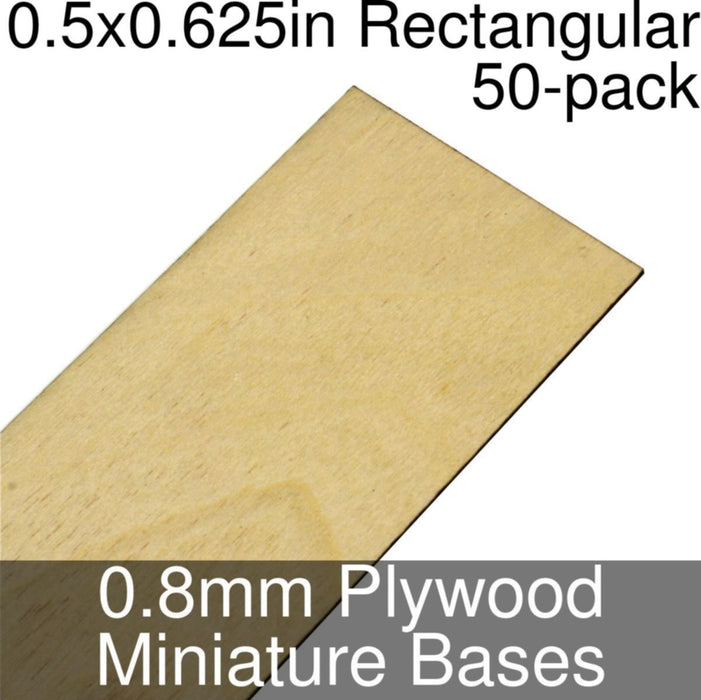Miniature Bases, Rectangular, 0.5x0.625inch, 0.8mm Plywood (50) - LITKO Game Accessories