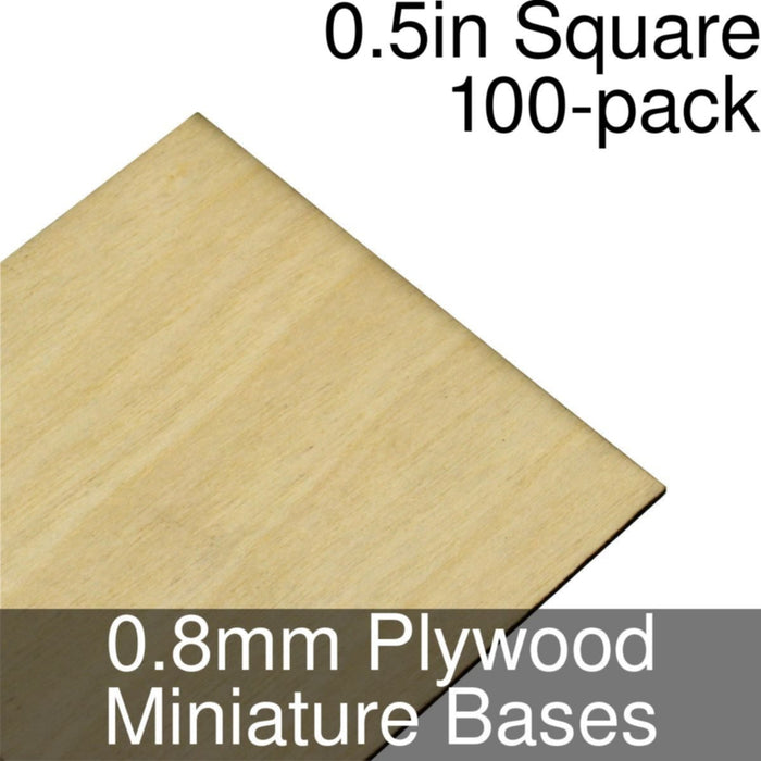 Miniature Bases, Square, 0.5inch, 0.8mm Plywood (100)-Miniature Bases-LITKO Game Accessories