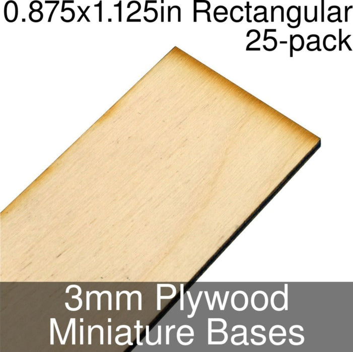 Miniature Bases, Rectangular, 0.875x1.125inch, 3mm Plywood (25)-Miniature Bases-LITKO Game Accessories