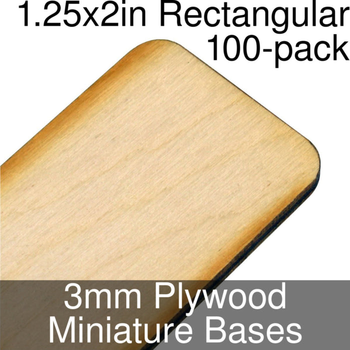 Miniature Bases, Rectangular, 1.25x2in (Rounded Corners), 3mm Plywood (100)-Miniature Bases-LITKO Game Accessories