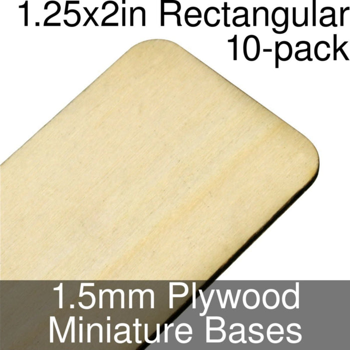 Miniature Bases, Rectangular, 1.25x2in (Rounded Corners), 1.5mm Plywood (10)-Miniature Bases-LITKO Game Accessories