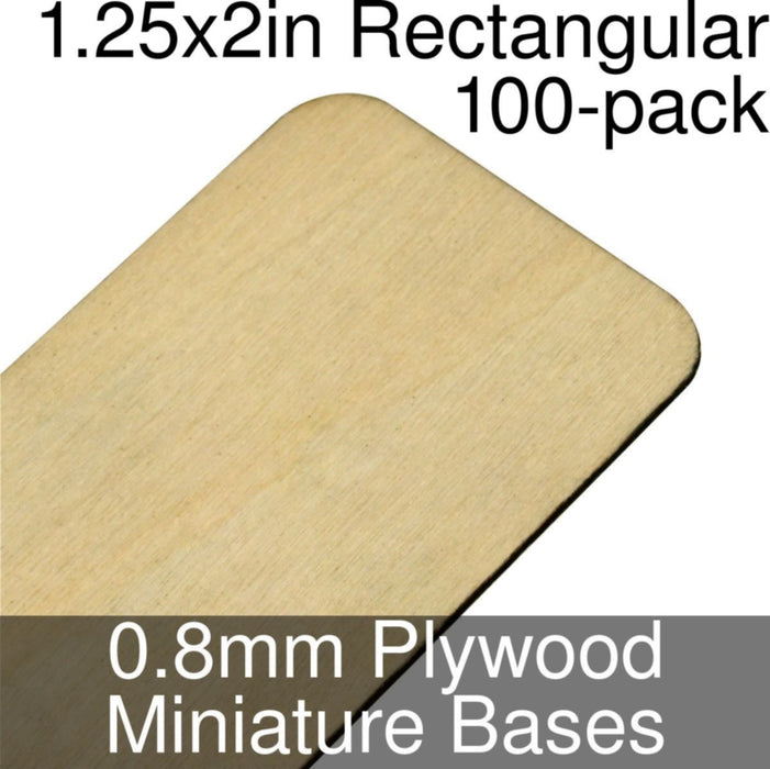 Miniature Bases, Rectangular, 1.25x2in (Rounded Corners), 0.8mm Plywood (100)-Miniature Bases-LITKO Game Accessories