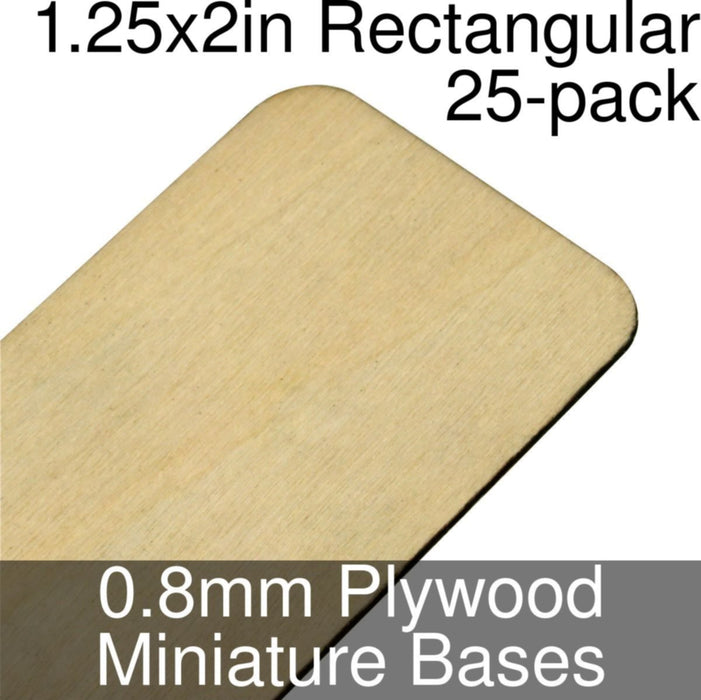 Miniature Bases, Rectangular, 1.25x2in (Rounded Corners), 0.8mm Plywood (25) - LITKO Game Accessories