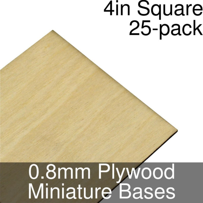 Miniature Bases, Square, 4inch, 0.8mm Plywood (25)-Miniature Bases-LITKO Game Accessories