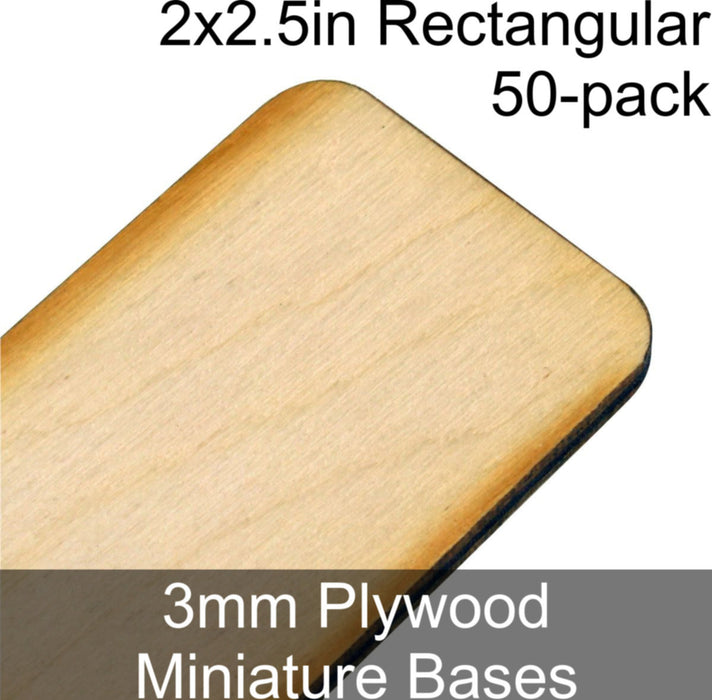 Miniature Bases, Rectangular, 2x2.5in (Rounded Corners), 3mm Plywood (50) - LITKO Game Accessories