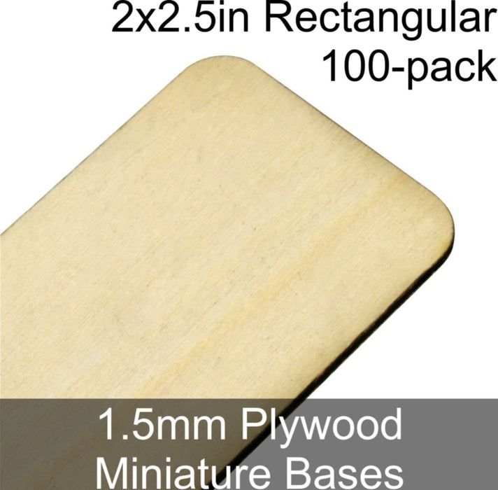 Miniature Bases, Rectangular, 2x2.5in (Rounded Corners), 1.5mm Plywood (100)-Miniature Bases-LITKO Game Accessories