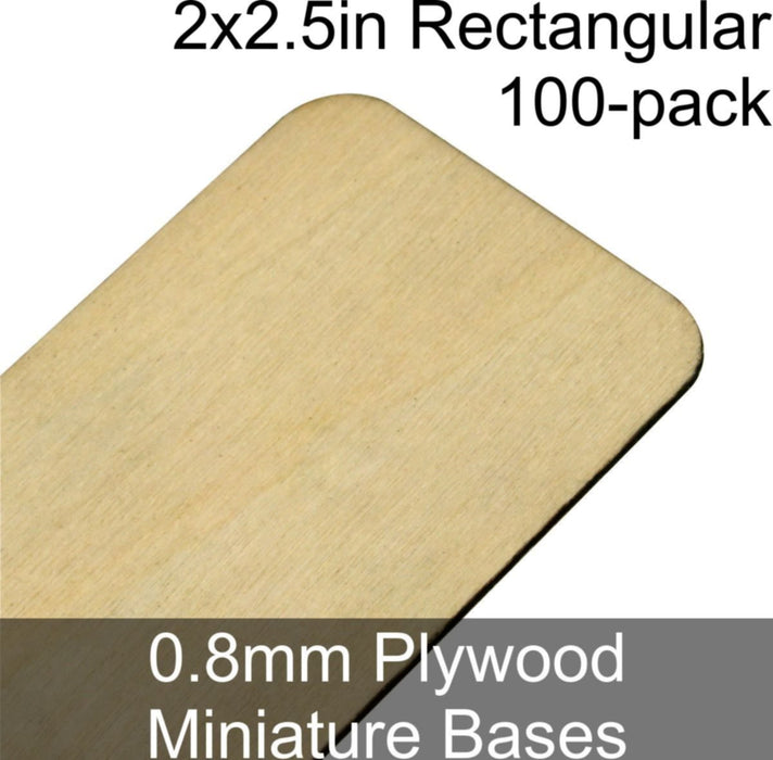 Miniature Bases, Rectangular, 2x2.5in (Rounded Corners), 0.8mm Plywood (100)-Miniature Bases-LITKO Game Accessories
