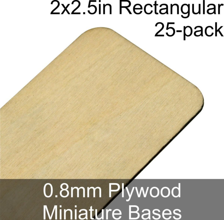 Miniature Bases, Rectangular, 2x2.5in (Rounded Corners), 0.8mm Plywood (25) - LITKO Game Accessories
