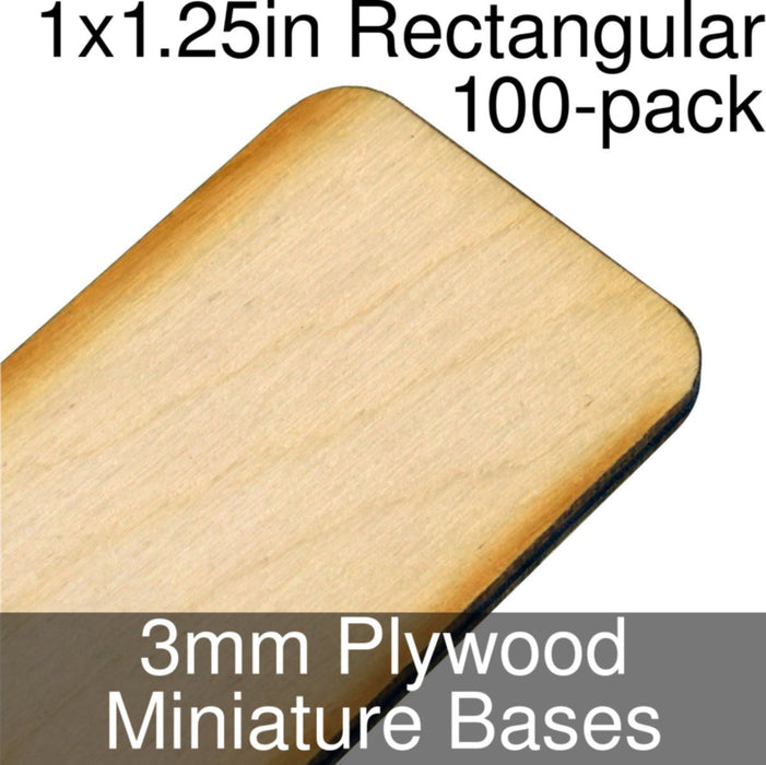 Miniature Bases, Rectangular, 1x1.25in (Rounded Corners), 3mm Plywood (100) - LITKO Game Accessories