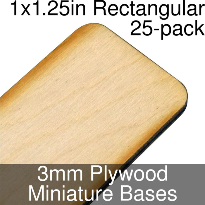 Miniature Bases, Rectangular, 1x1.25in (Rounded Corners), 3mm Plywood (25)-Miniature Bases-LITKO Game Accessories