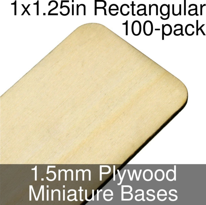 Miniature Bases, Rectangular, 1x1.25in (Rounded Corners), 1.5mm Plywood (100) - LITKO Game Accessories