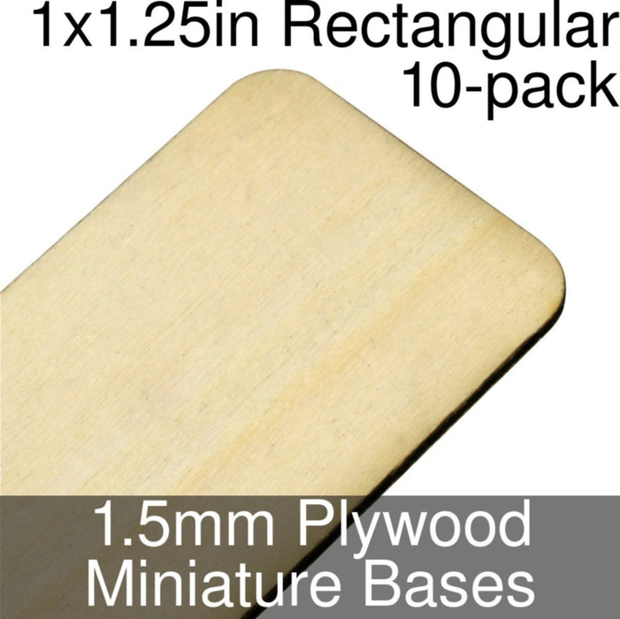 Miniature Bases, Rectangular, 1x1.25in (Rounded Corners), 1.5mm Plywood (10)-Miniature Bases-LITKO Game Accessories