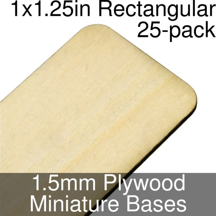 Miniature Bases, Rectangular, 1x1.25in (Rounded Corners), 1.5mm Plywood (25)-Miniature Bases-LITKO Game Accessories