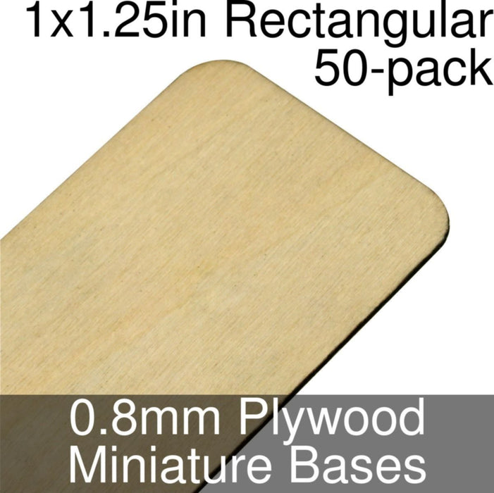 Miniature Bases, Rectangular, 1x1.25in (Rounded Corners), 0.8mm Plywood (50)-Miniature Bases-LITKO Game Accessories