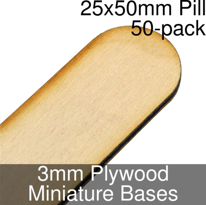 Miniature Bases, Pill, 25x50mm, 3mm Plywood (50)-Miniature Bases-LITKO Game Accessories