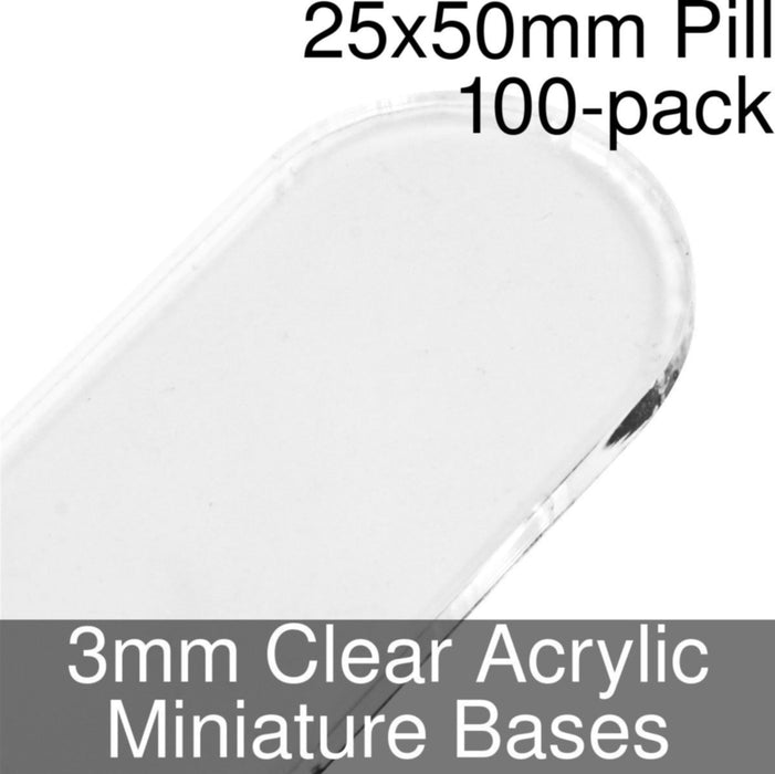 Miniature Bases, Pill, 25x50mm, 3mm Clear (100)-Miniature Bases-LITKO Game Accessories