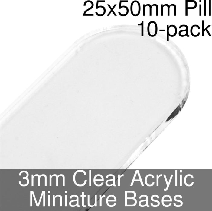 Miniature Bases, Pill, 25x50mm, 3mm Clear (10)-Miniature Bases-LITKO Game Accessories