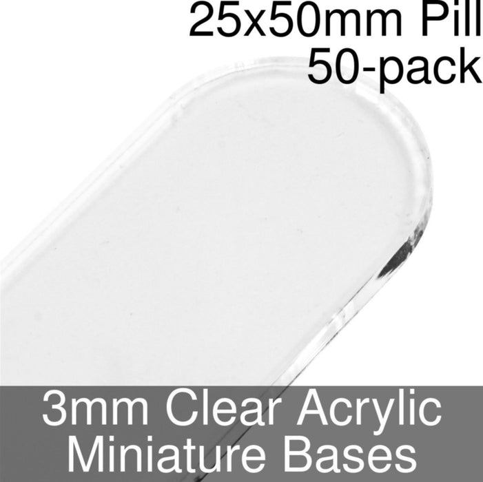 Miniature Bases, Pill, 25x50mm, 3mm Clear (50)-Miniature Bases-LITKO Game Accessories