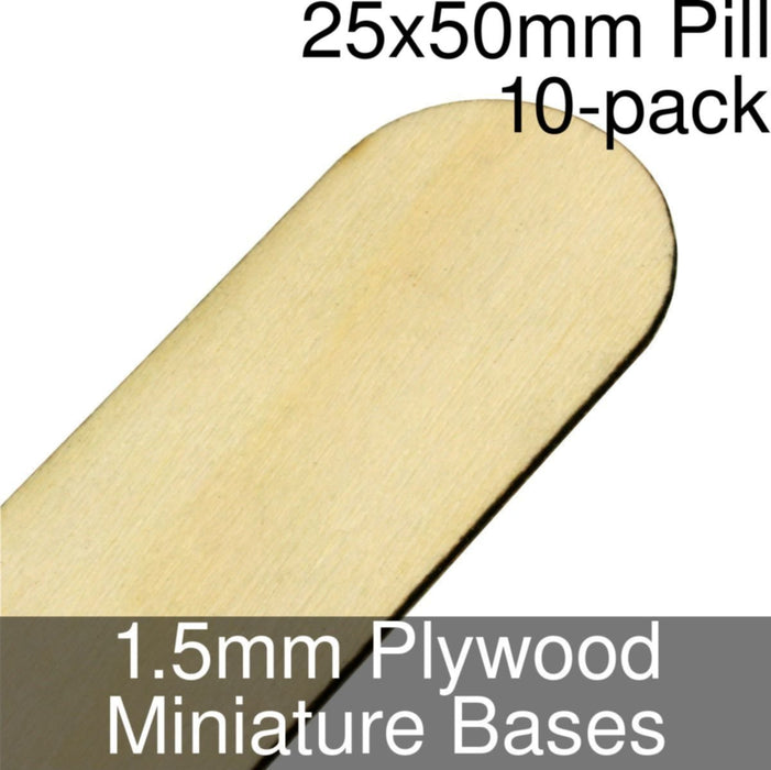 Miniature Bases, Pill, 25x50mm, 1.5mm Plywood (10) - LITKO Game Accessories