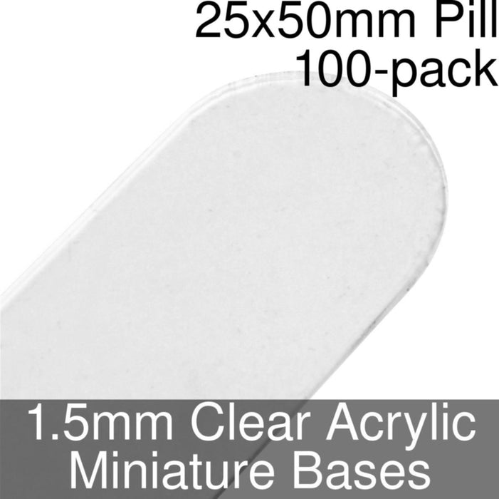 Miniature Bases, Pill, 25x50mm, 1.5mm Clear (100)-Miniature Bases-LITKO Game Accessories