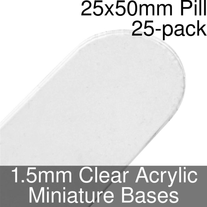 Miniature Bases, Pill, 25x50mm, 1.5mm Clear (25)-Miniature Bases-LITKO Game Accessories