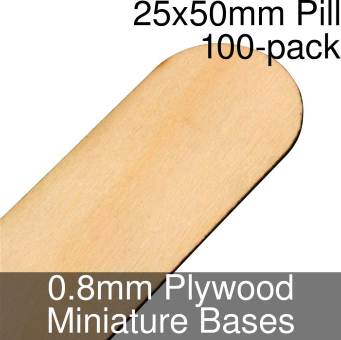 Miniature Bases, Pill, 25x50mm, 0.8mm Plywood (100)-Miniature Bases-LITKO Game Accessories