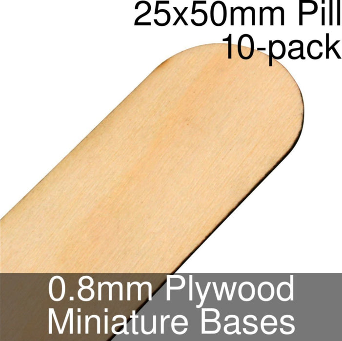 Miniature Bases, Pill, 25x50mm, 0.8mm Plywood (10)-Miniature Bases-LITKO Game Accessories