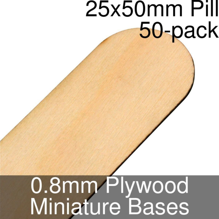 Miniature Bases, Pill, 25x50mm, 0.8mm Plywood (50)-Miniature Bases-LITKO Game Accessories
