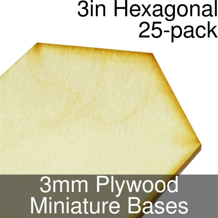 Miniature Bases, Hexagonal, 3inch, 3mm Plywood (25) - LITKO Game Accessories