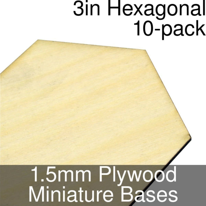 Miniature Bases, Hexagonal, 3inch, 1.5mm Plywood (10)-Miniature Bases-LITKO Game Accessories