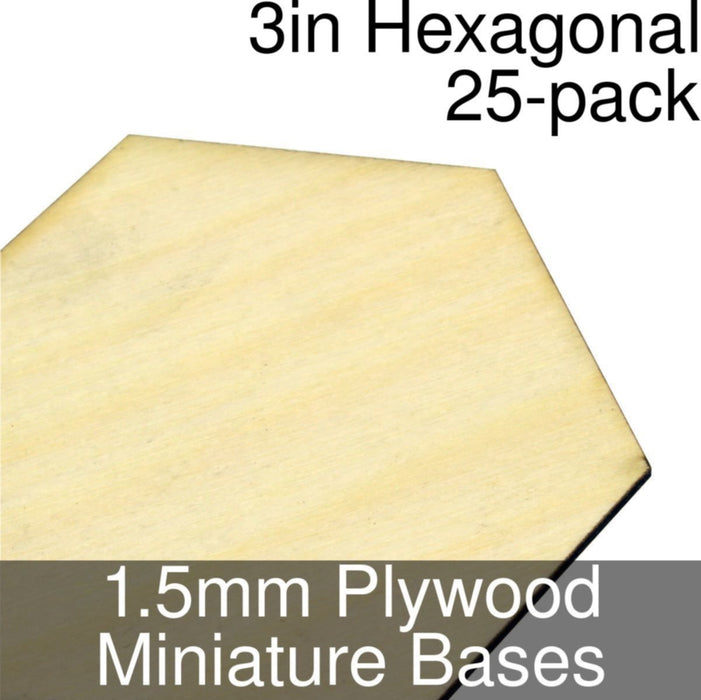 Miniature Bases, Hexagonal, 3inch, 1.5mm Plywood (25)-Miniature Bases-LITKO Game Accessories