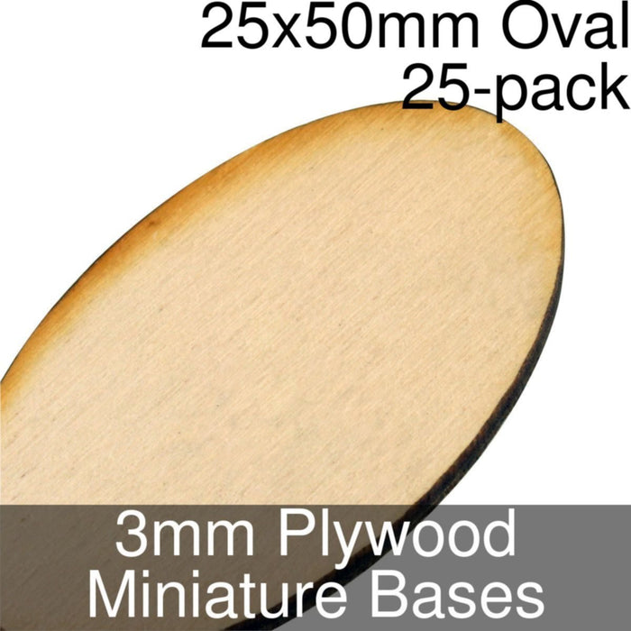Miniature Bases, Oval, 25x50mm, 3mm Plywood (25)-Miniature Bases-LITKO Game Accessories