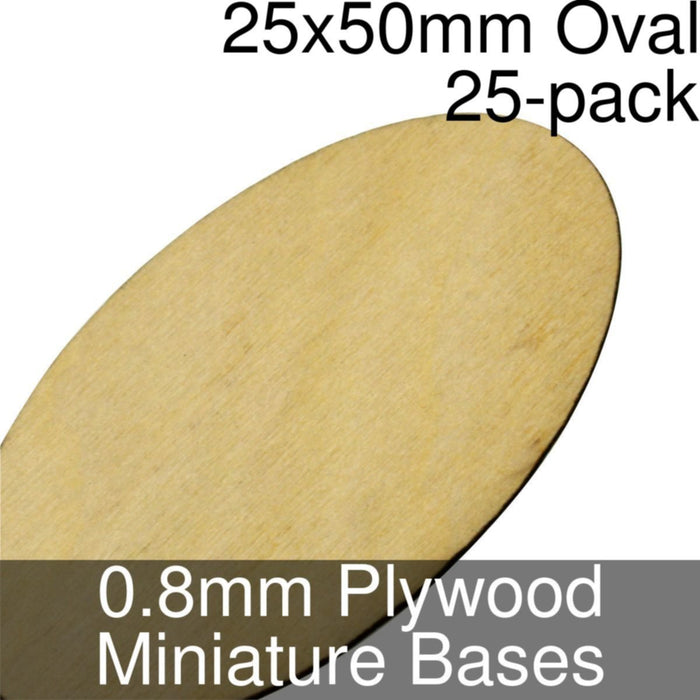 Miniature Bases, Oval, 25x50mm, 0.8mm Plywood (25)-Miniature Bases-LITKO Game Accessories