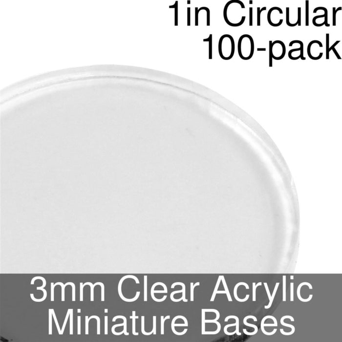 Miniature Bases, Circular, 1inch, 3mm Clear (100)-Miniature Bases-LITKO Game Accessories