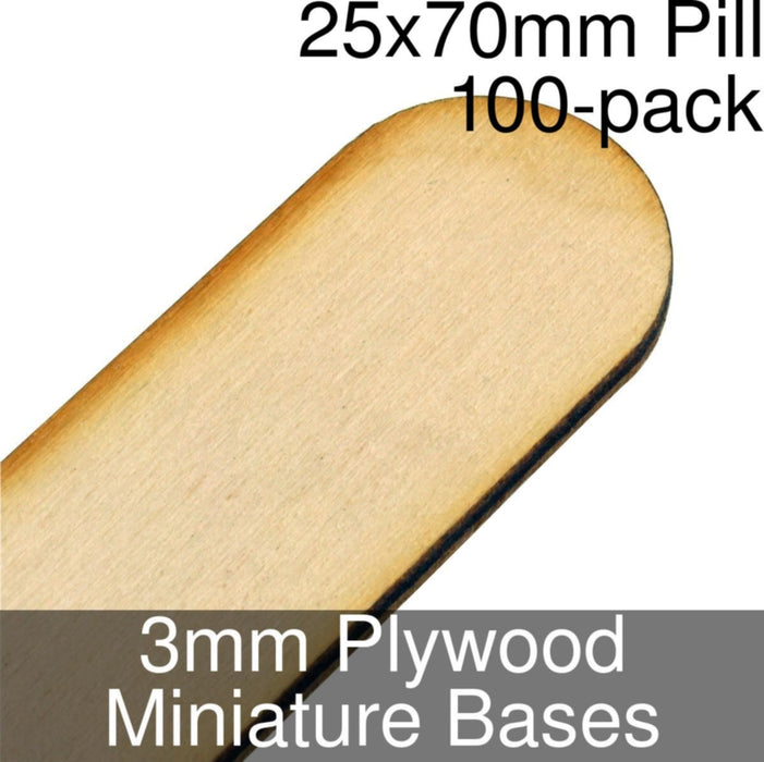 Miniature Bases, Pill, 25x70mm, 3mm Plywood (100)-Miniature Bases-LITKO Game Accessories