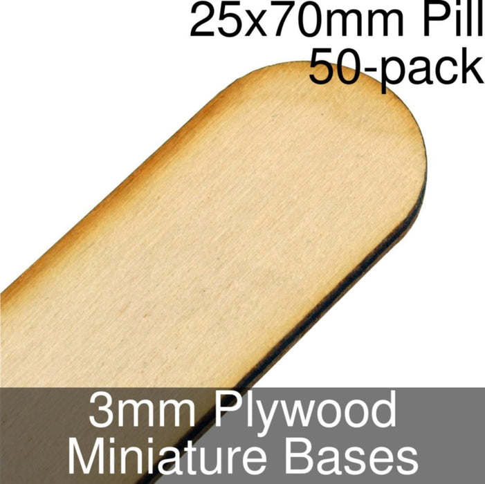 Miniature Bases, Pill, 25x70mm, 3mm Plywood (50)-Miniature Bases-LITKO Game Accessories