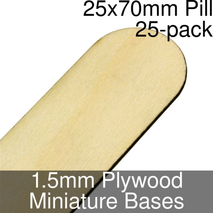 Miniature Bases, Pill, 25x70mm, 1.5mm Plywood (25)-Miniature Bases-LITKO Game Accessories