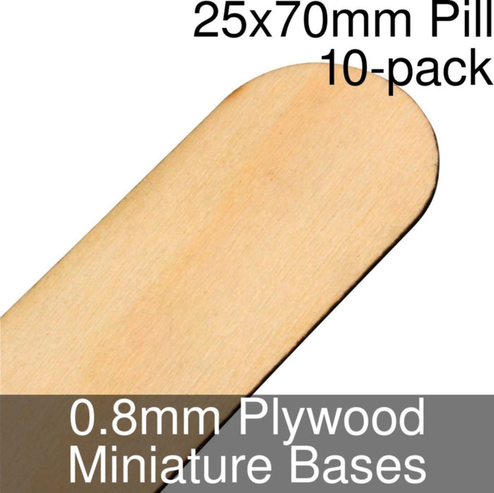 Miniature Bases, Pill, 25x70mm, 0.8mm Plywood (10)-Miniature Bases-LITKO Game Accessories