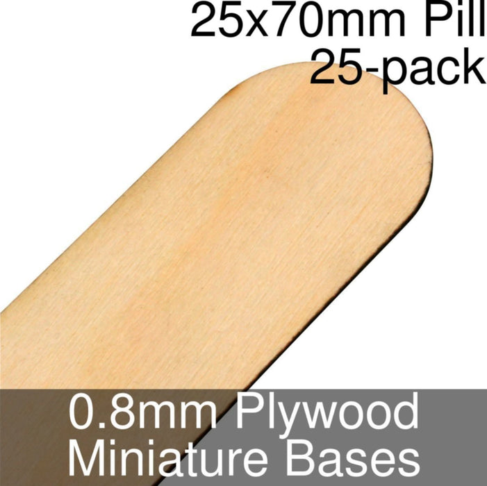 Miniature Bases, Pill, 25x70mm, 0.8mm Plywood (25)-Miniature Bases-LITKO Game Accessories