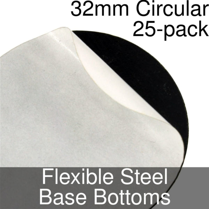 Miniature Base Bottoms, Circular, 32mm, Flexible Steel (25) - LITKO Game Accessories