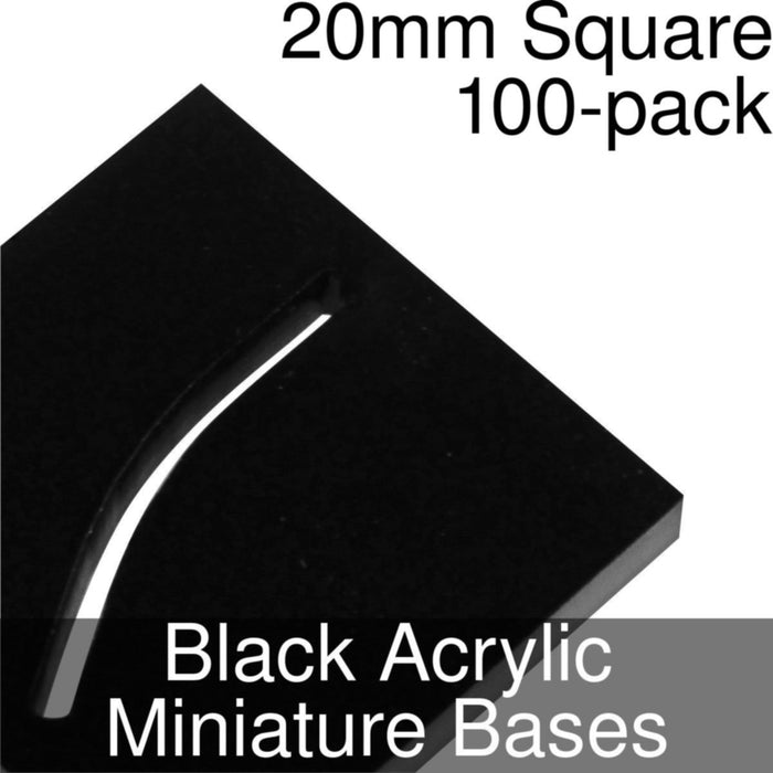 Miniature Bases, Square, 20mm (Paper Mini Slot), 3mm Black Acrylic (100)-Miniature Bases-LITKO Game Accessories