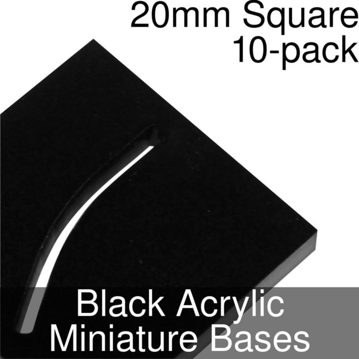 Miniature Bases, Square, 20mm (Paper Mini Slot), 3mm Black Acrylic (10) - LITKO Game Accessories