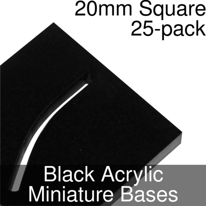 Miniature Bases, Square, 20mm (Paper Mini Slot), 3mm Black Acrylic (25)-Miniature Bases-LITKO Game Accessories