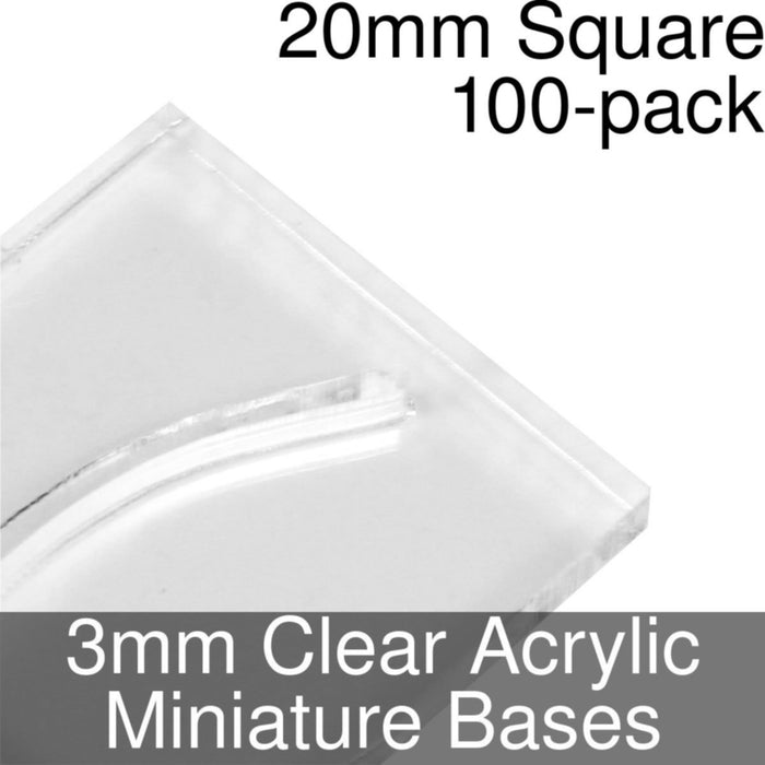 Miniature Bases, Square, 20mm (Paper Mini Slot), 3mm Clear (100)-Miniature Bases-LITKO Game Accessories