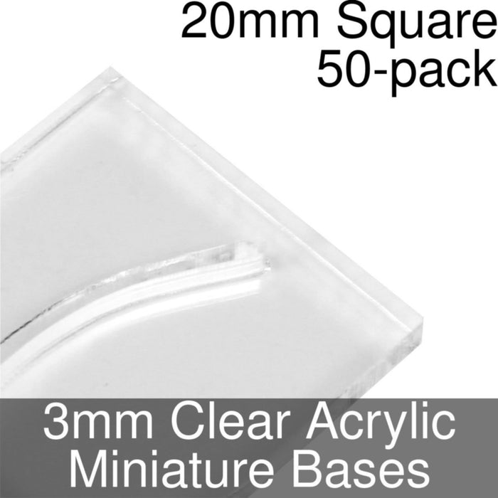 Miniature Bases, Square, 20mm (Paper Mini Slot), 3mm Clear (50)-Miniature Bases-LITKO Game Accessories